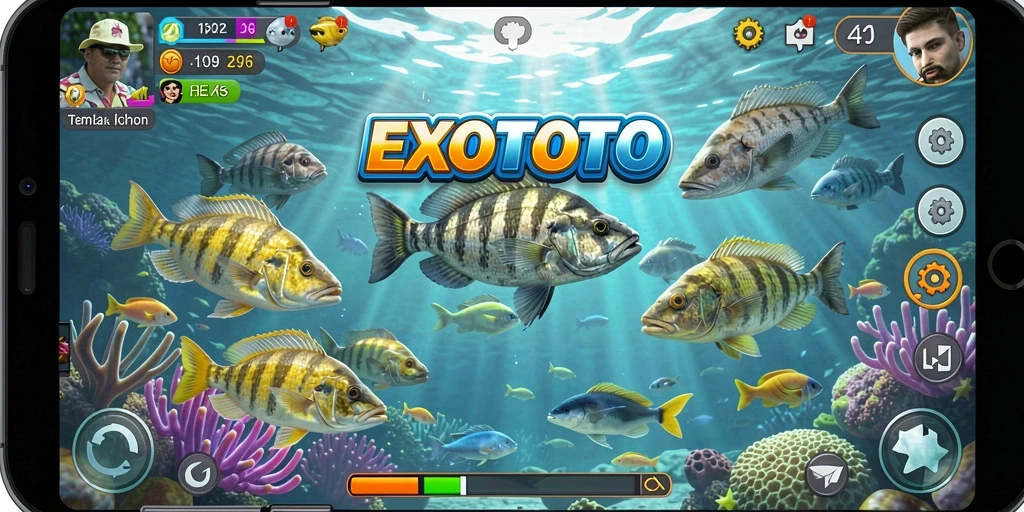 Tampilan dinamis dari gameplay Tembak Ikan yang seru.