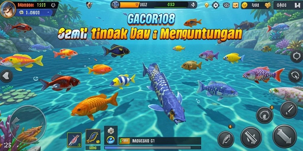 Screenshot gameplay GACOR108 menampilkan aksi Tembak Ikan yang seru.