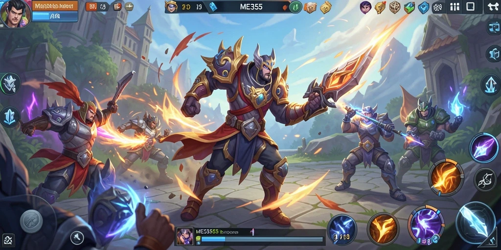 Screenshot gameplay ME355 menampilkan aksi seru dalam pertarungan MOBA.