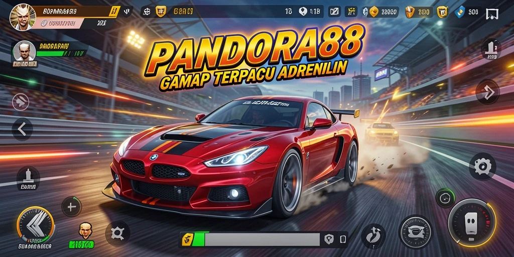 Tampilan gameplay seru dari balapan PANDORA88 dengan mobil kustom dan lintasan menantang.
