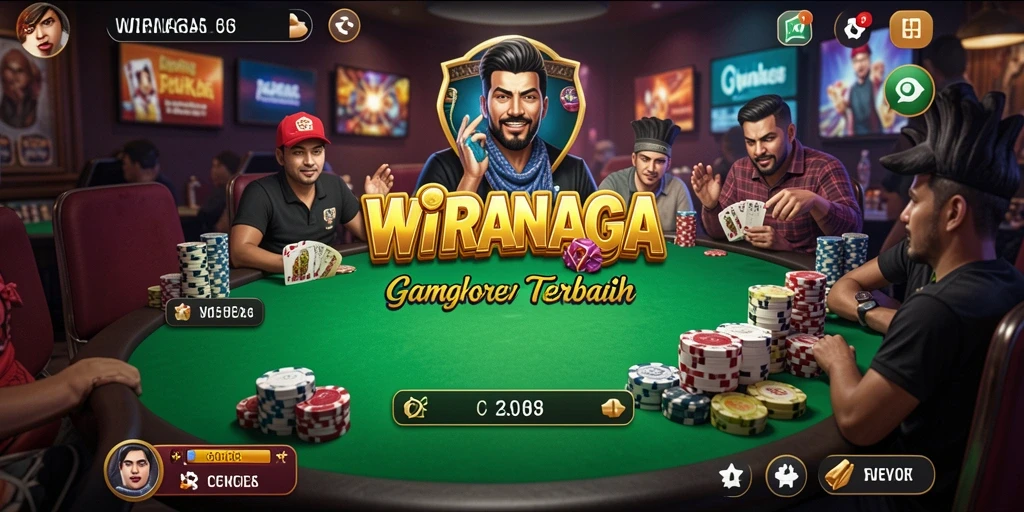 Tangkapan layar permainan WIRANAGA dengan tampilan meja poker yang menarik.